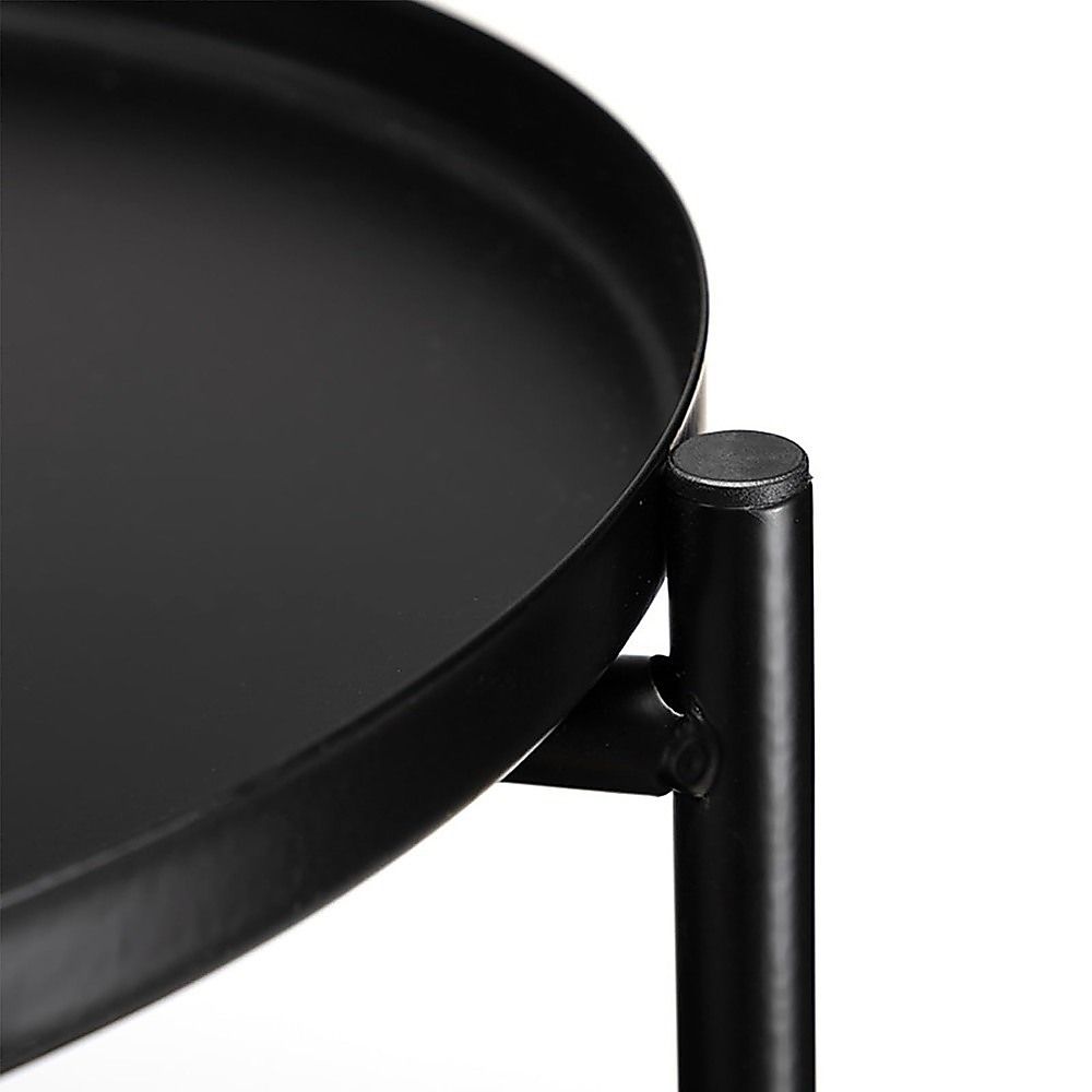 Black Round Side Table with Storage Basket