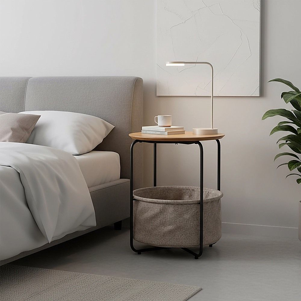 Round Bedside Table with Black Frame