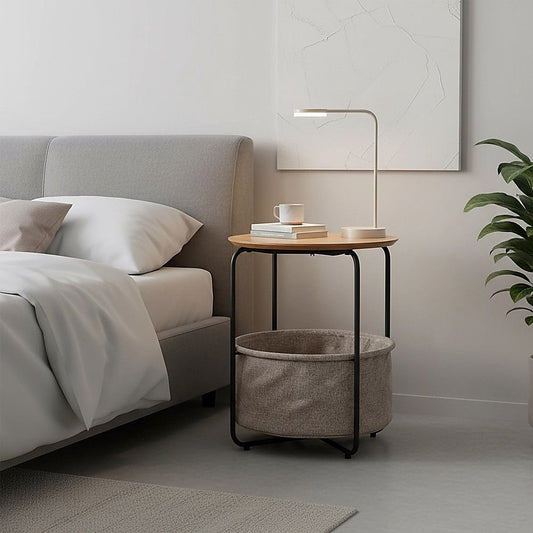 Round Bedside Table with Black Frame