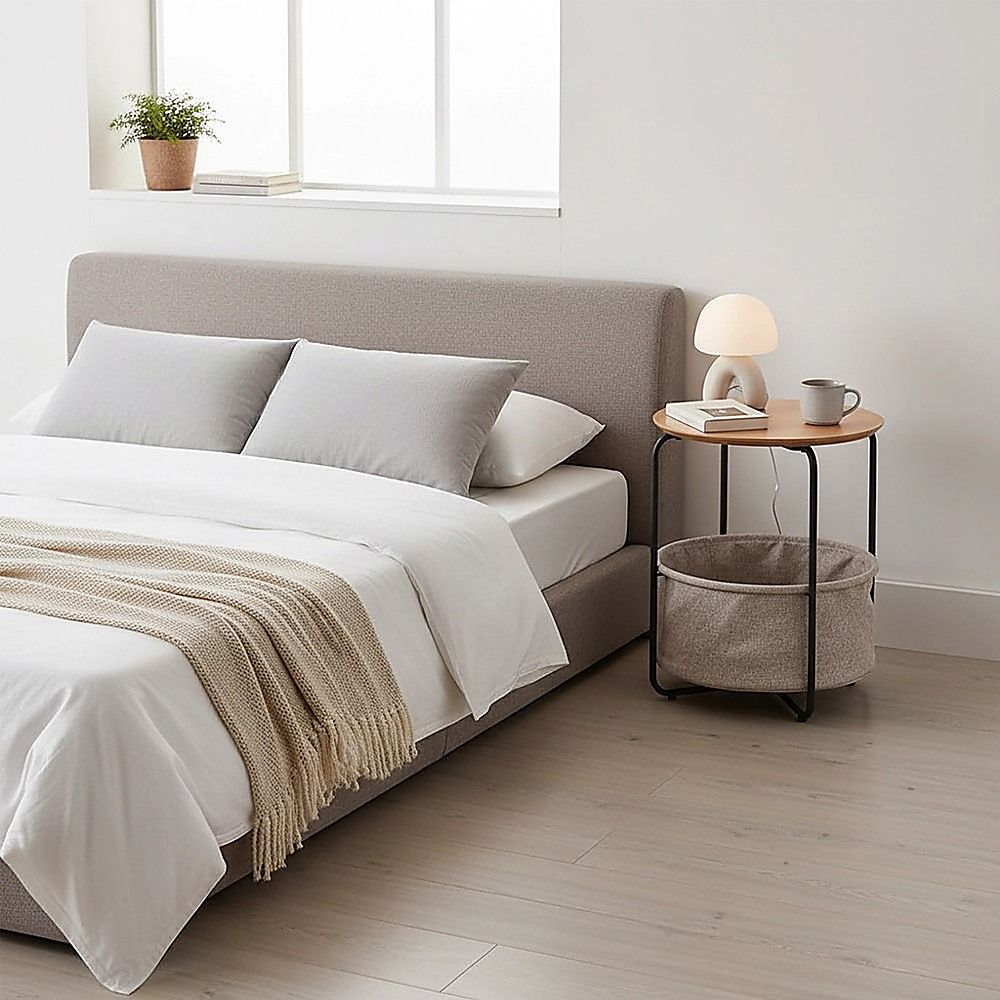 Round Bedside Table with Black Frame