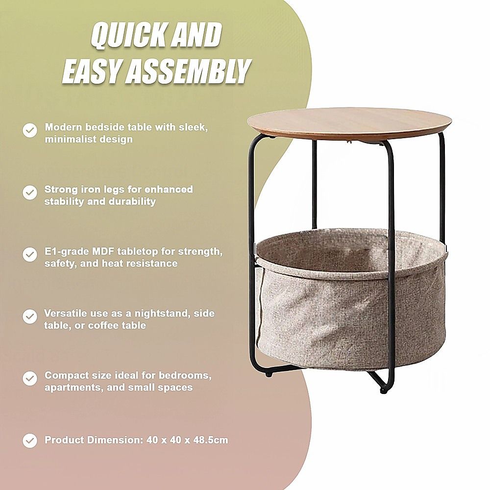 Round Bedside Table with Black Frame