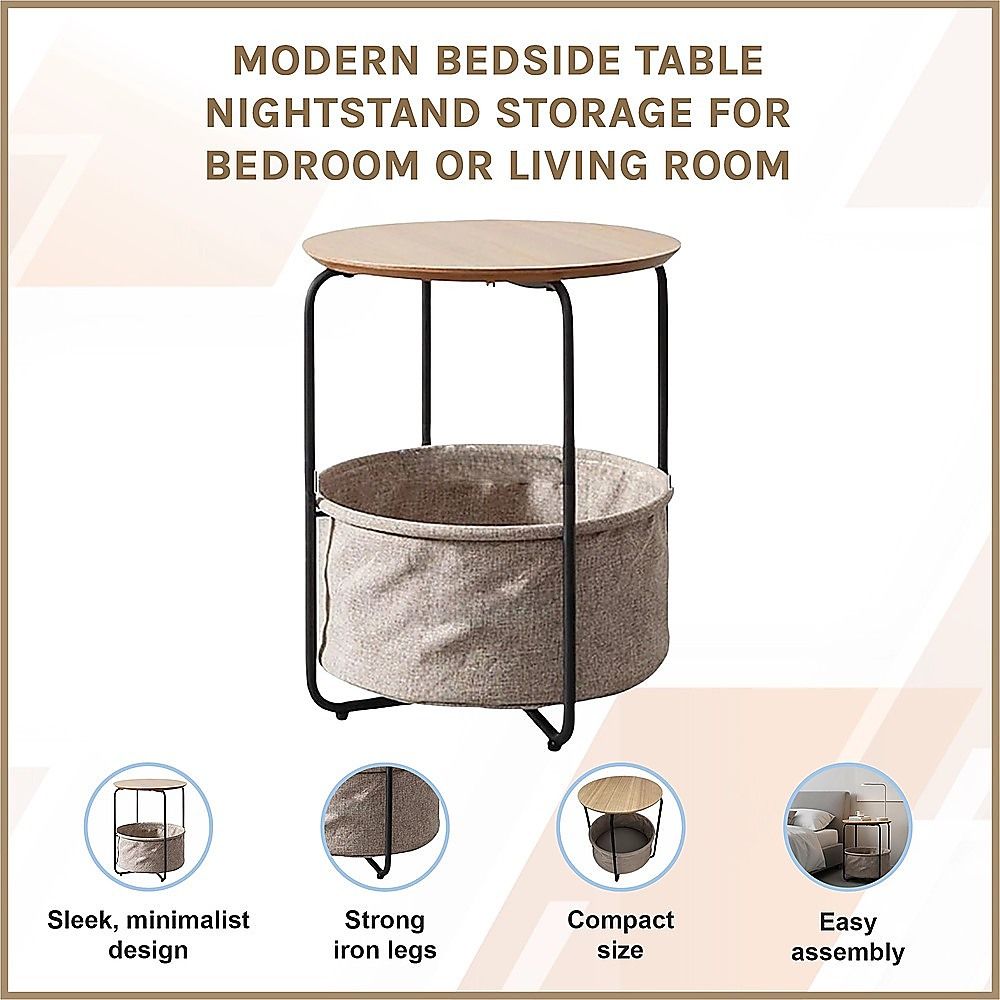Round Bedside Table with Black Frame