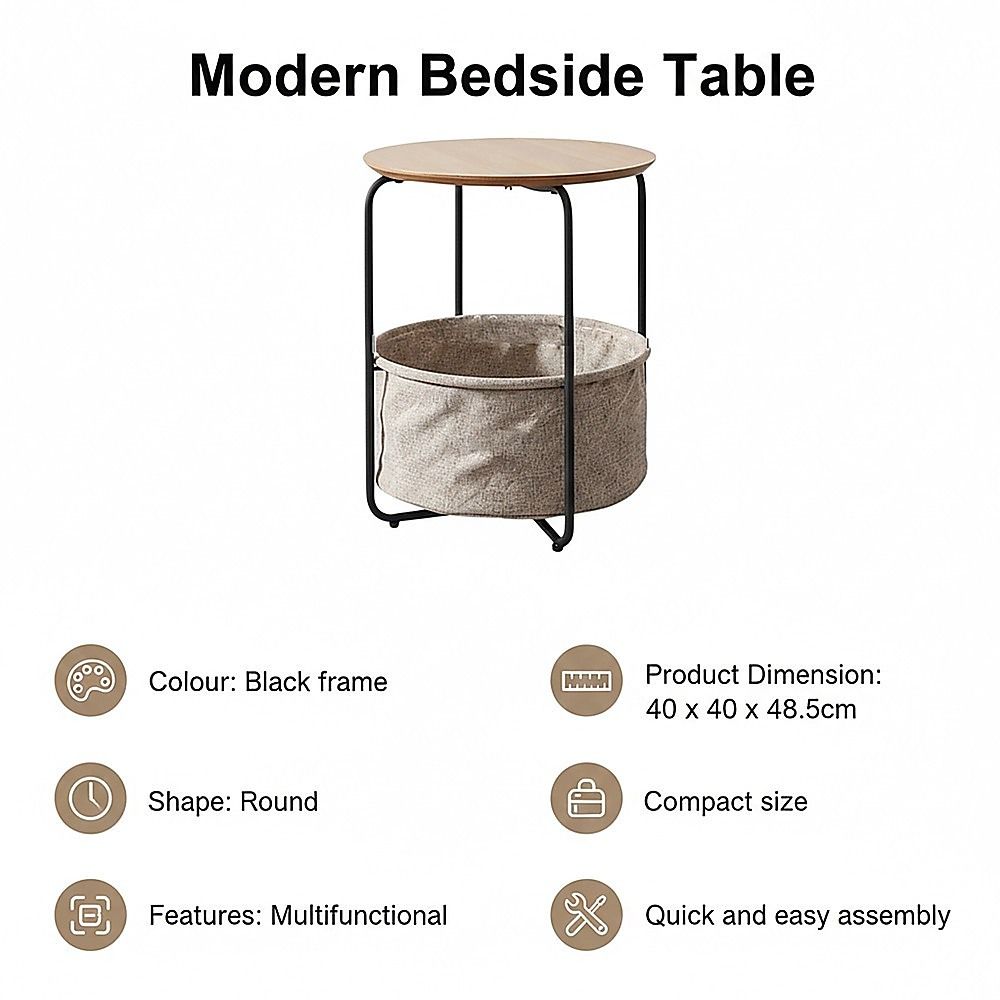 Round Bedside Table with Black Frame