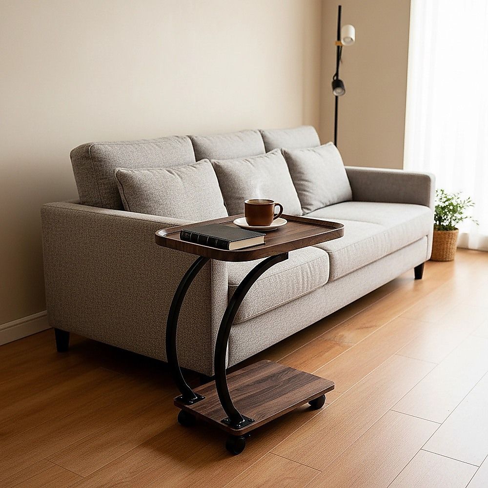 C Shaped Side Table with Wheels