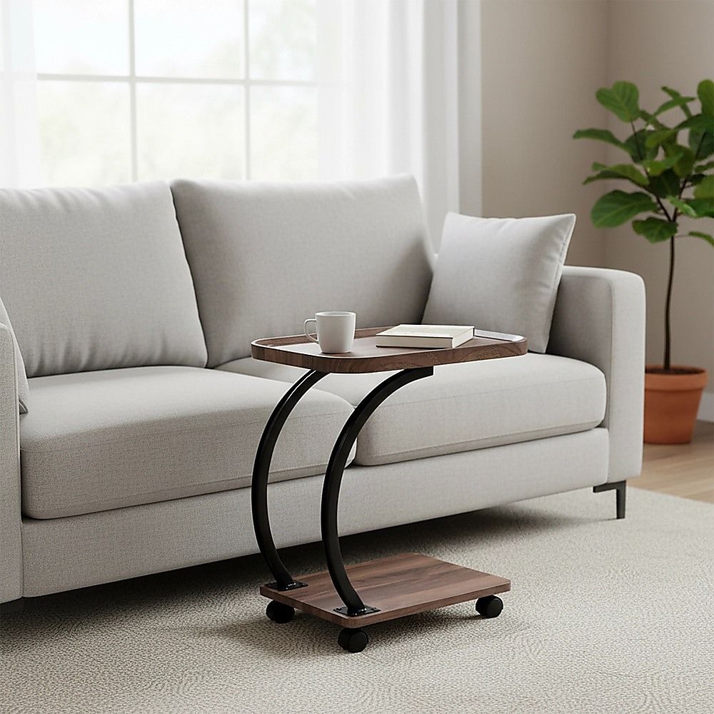 C Shaped Side Table with Wheels