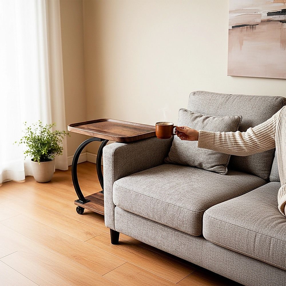 C Shaped Side Table with Wheels