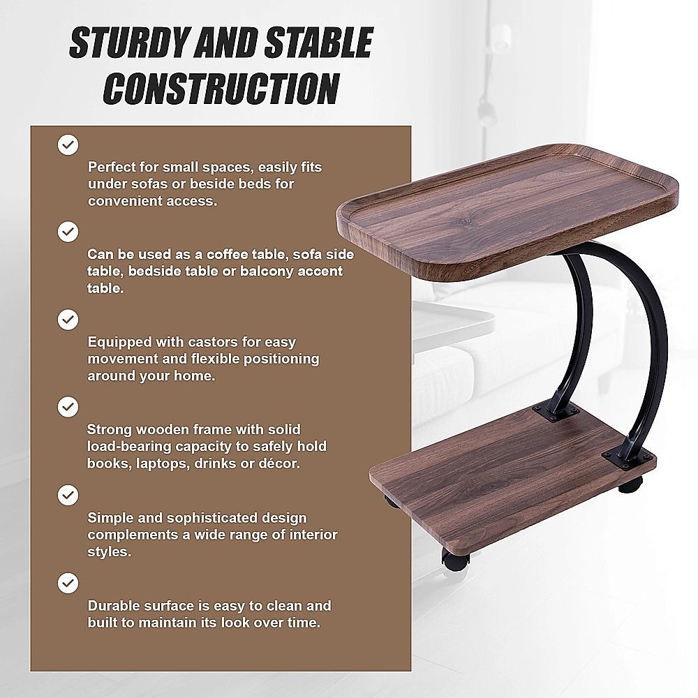 C Shaped Side Table with Wheels