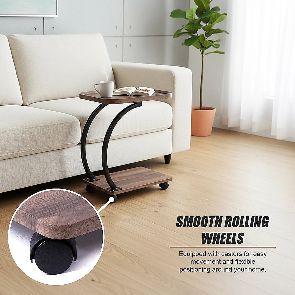 C Shaped Side Table with Wheels