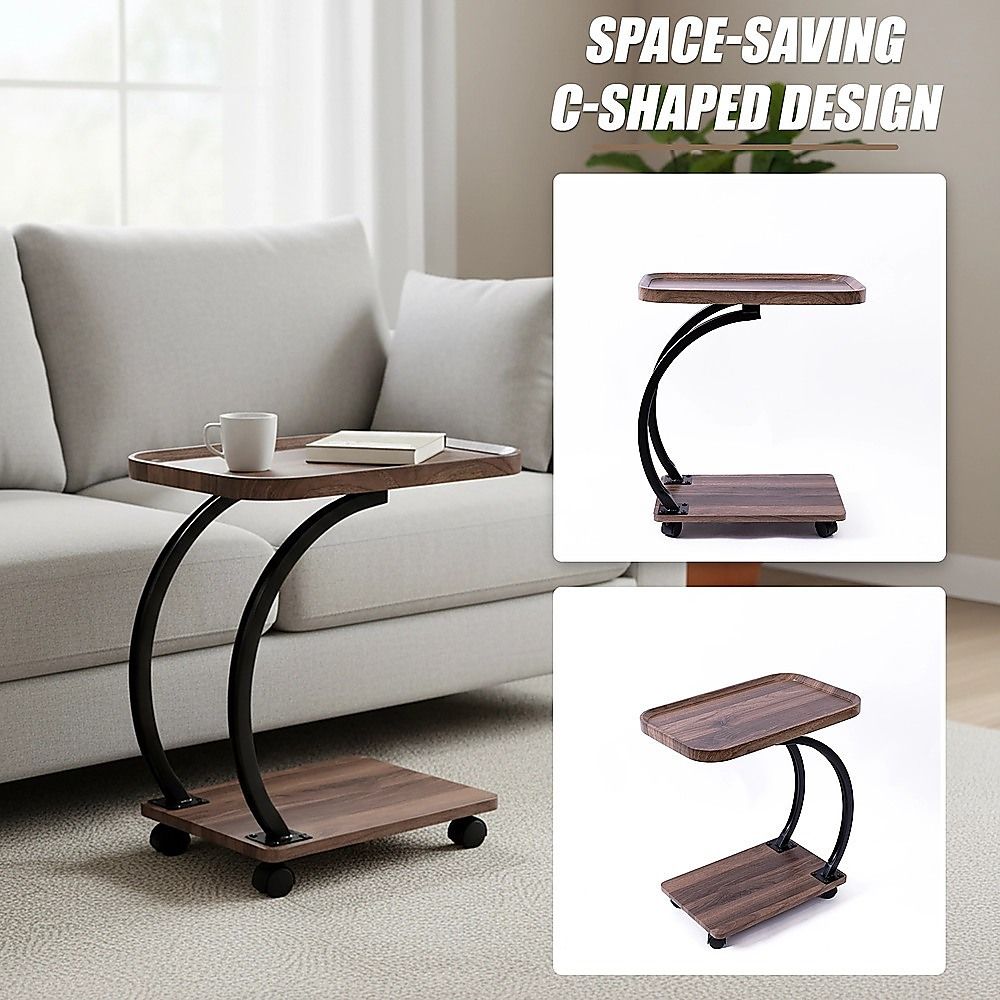 C Shaped Side Table with Wheels