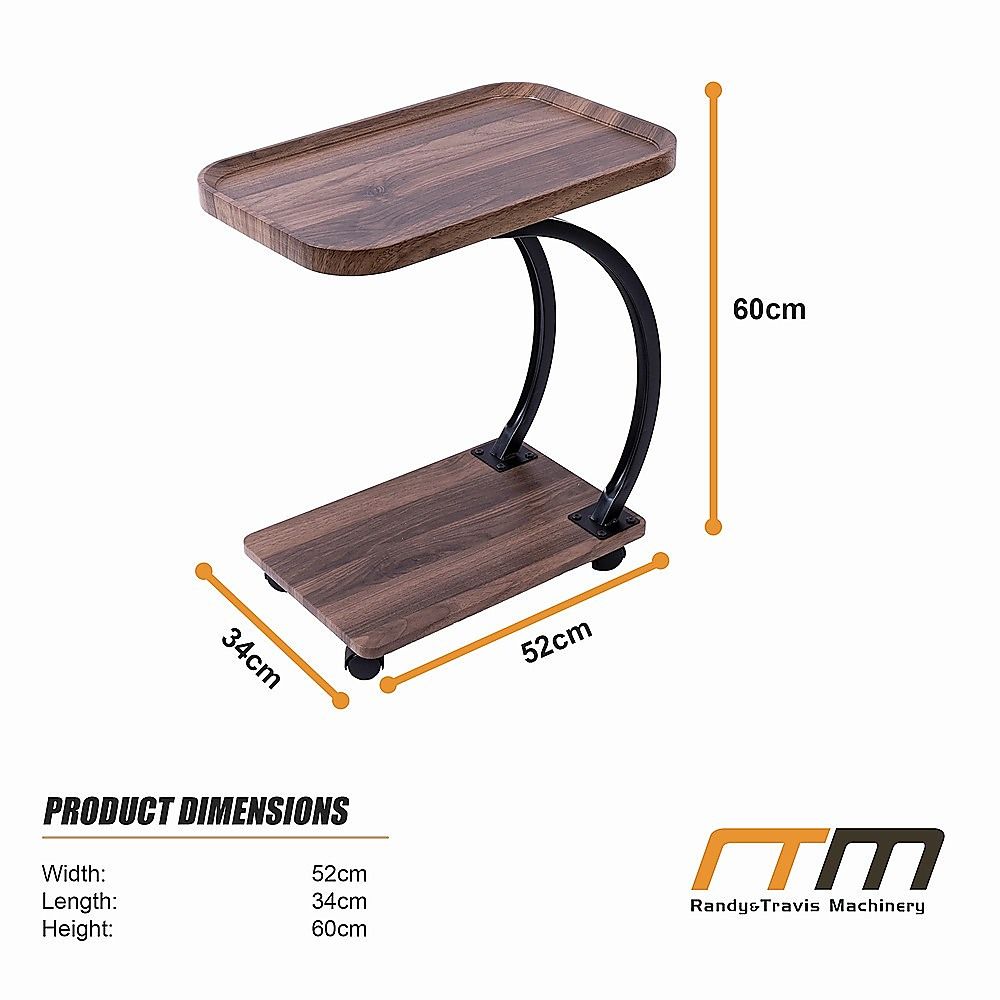 C Shaped Side Table with Wheels