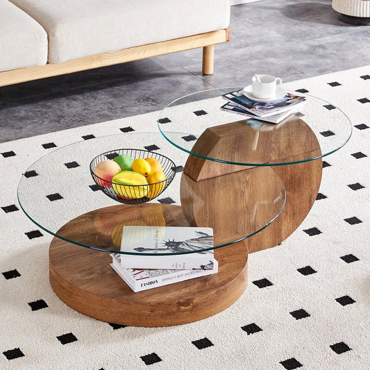 Minori Glass and Dark Wood Grain Coffee Table