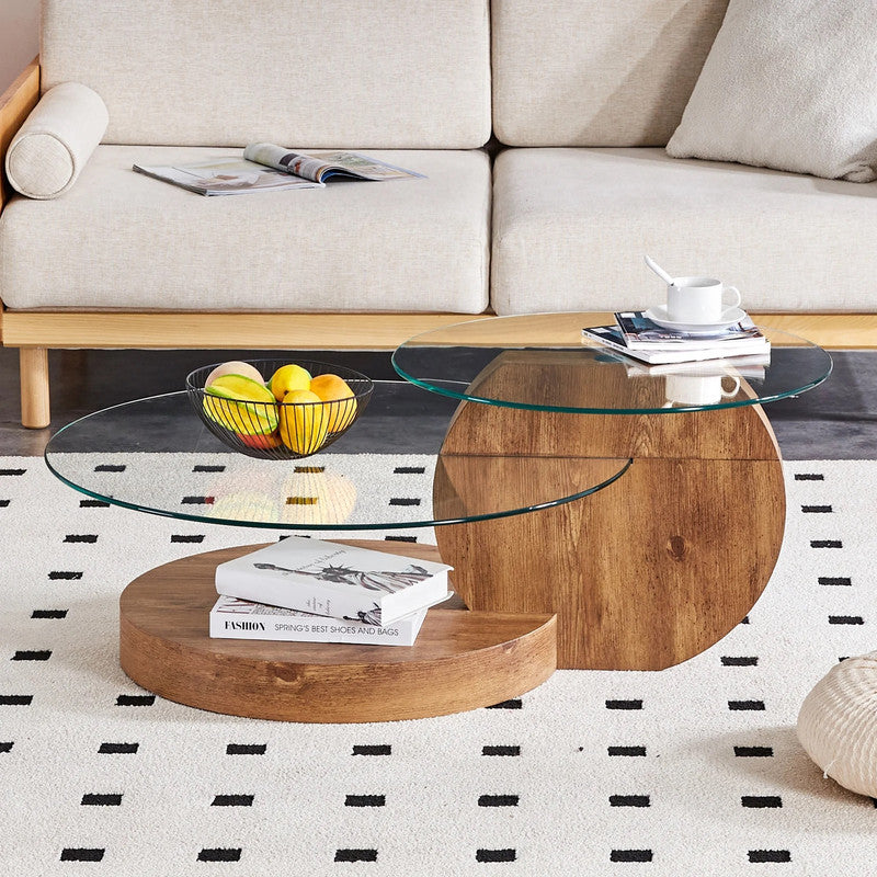 Minori Glass and Dark Wood Grain Coffee Table