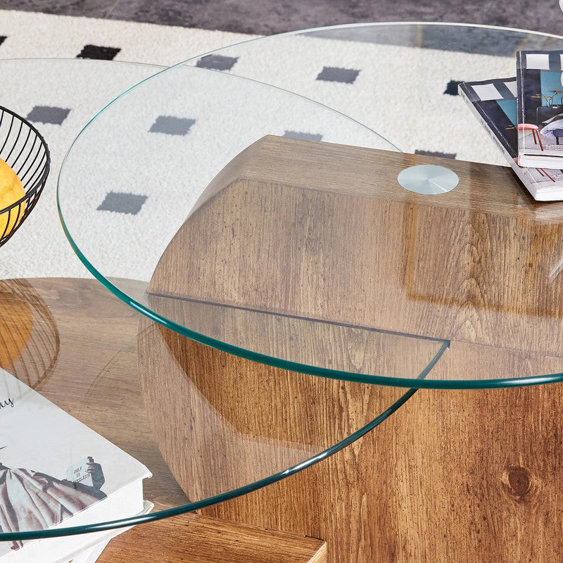 Minori Glass and Dark Wood Grain Coffee Table
