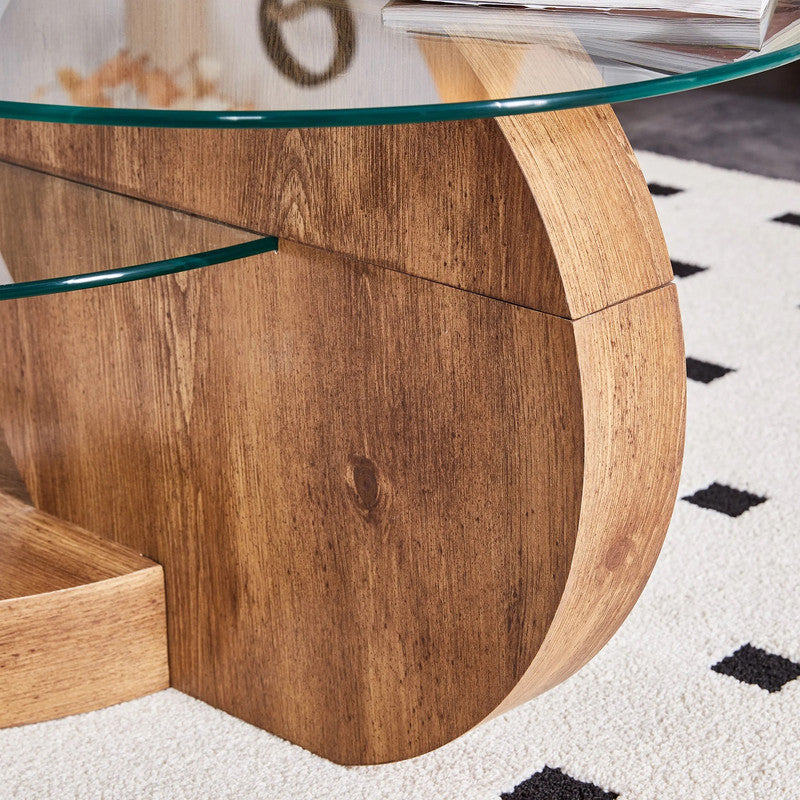 Minori Glass and Dark Wood Grain Coffee Table