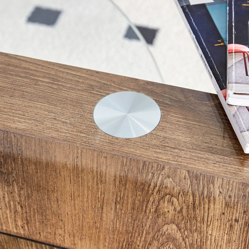Minori Glass and Dark Wood Grain Coffee Table