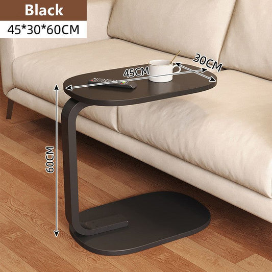 Nut Brown C Shaped Side Table with Metal Frame