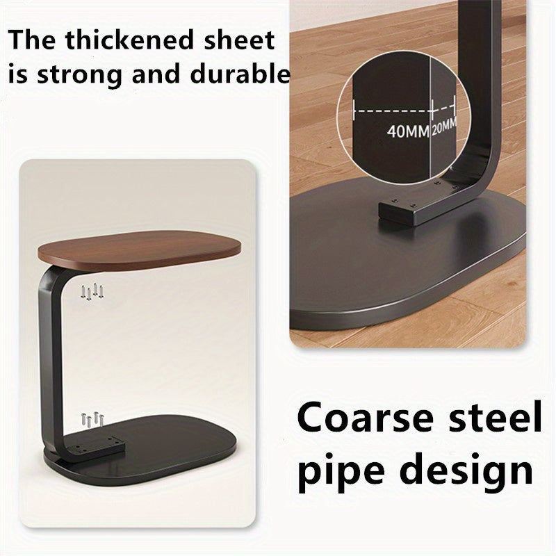 Nut Brown C Shaped Side Table with Metal Frame