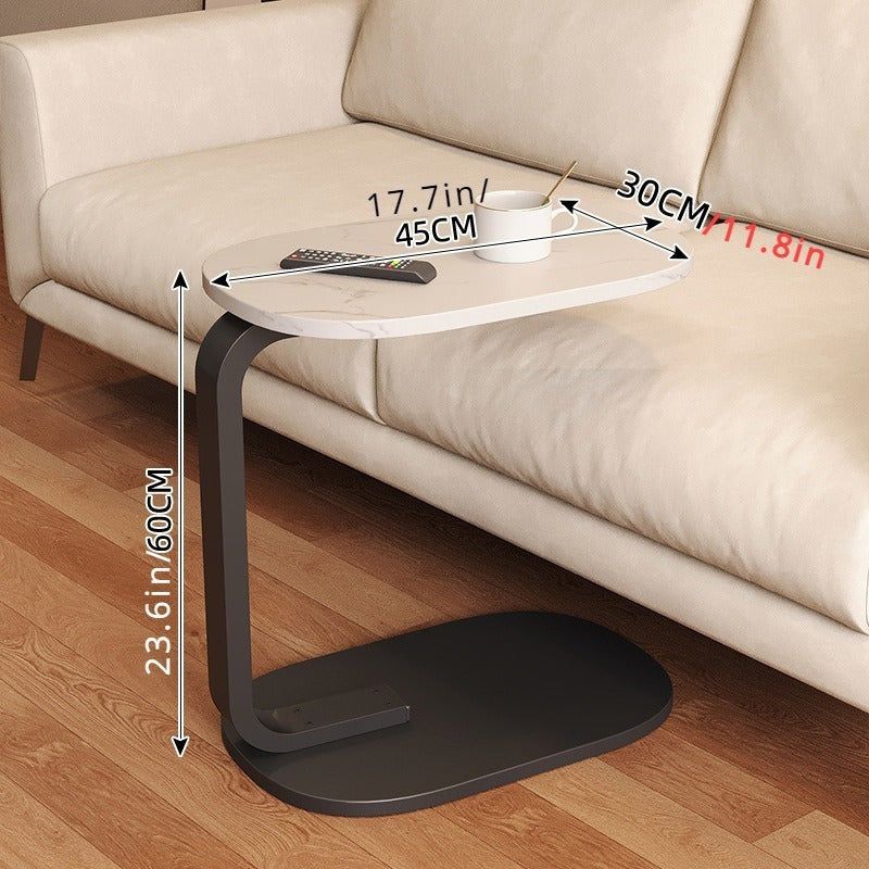 Nut Brown C Shaped Side Table with Metal Frame