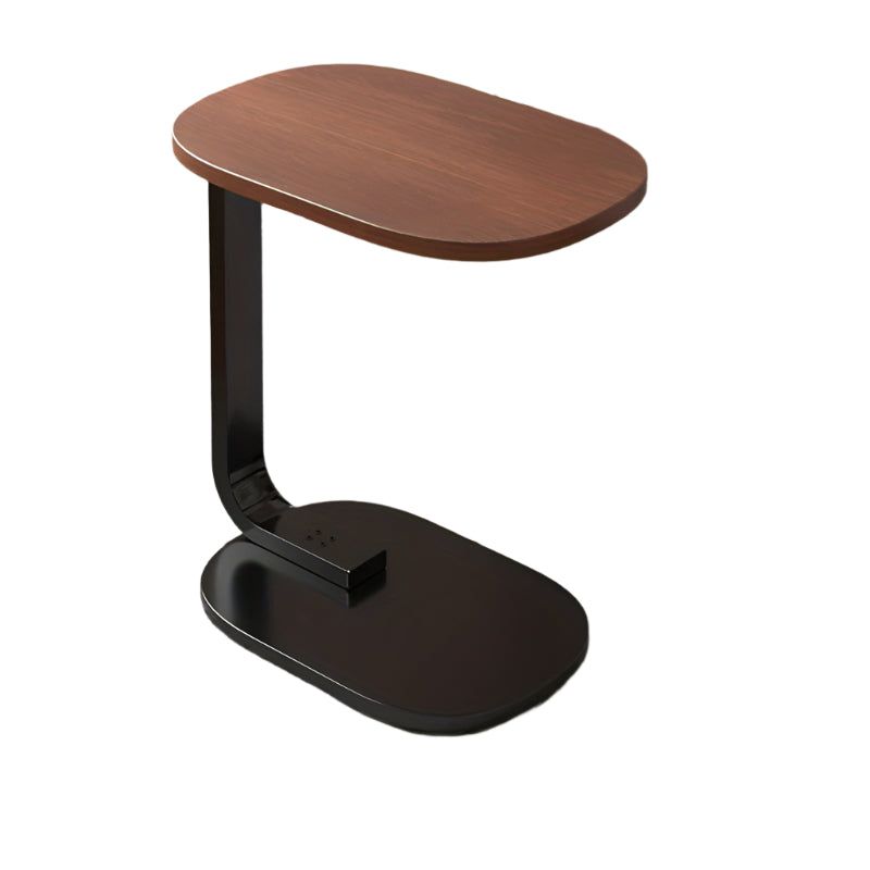 Nut Brown C Shaped Side Table with Metal Frame