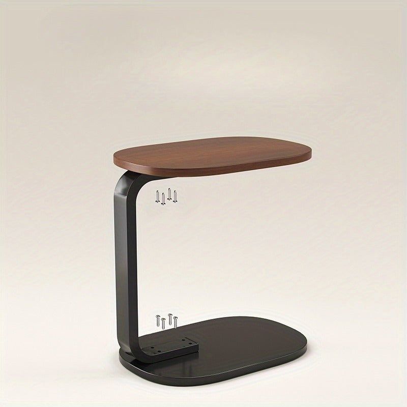 Nut Brown C Shaped Side Table with Metal Frame