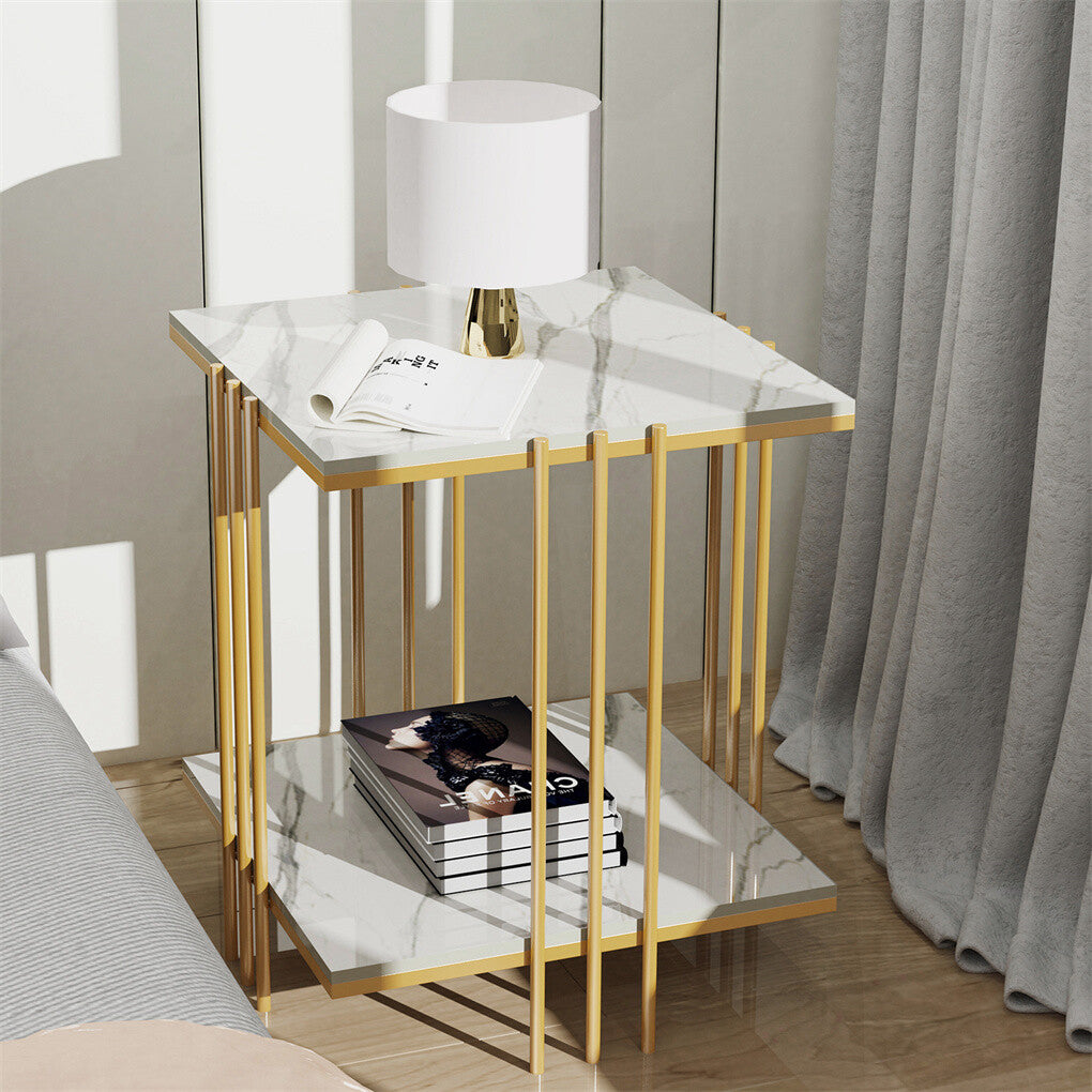 Sintered Stone Bedside Table with Two Shelves