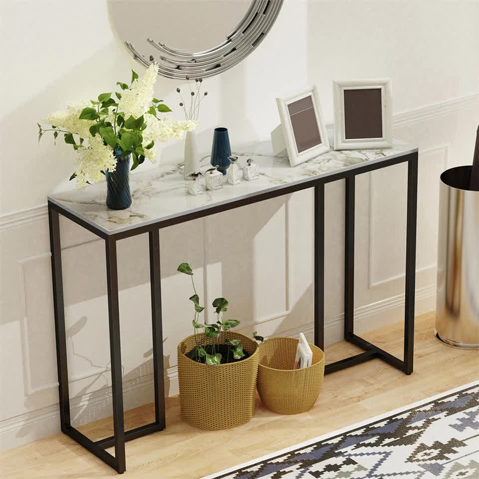 Sintered Stone Console Table with Metal Frame, 100 cm