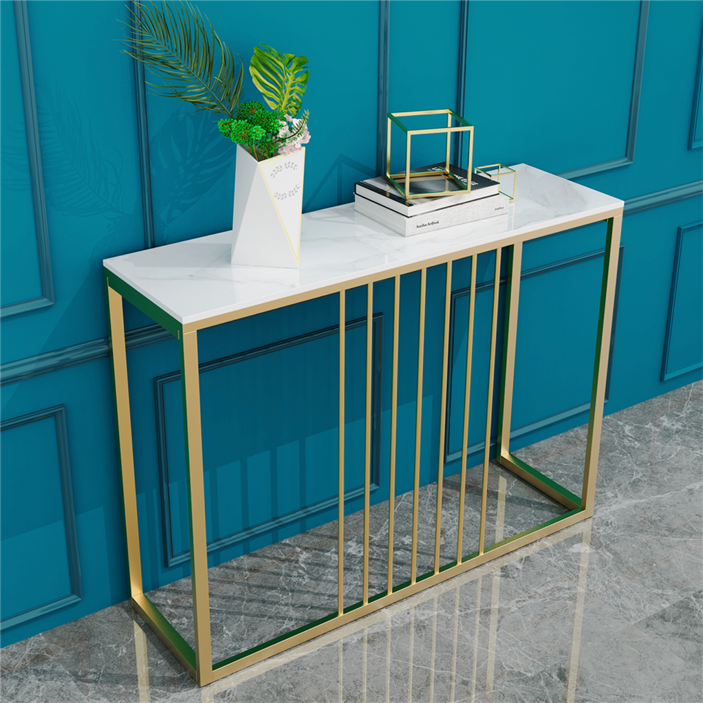 Sintered Stone Console Table with Gold Frame
