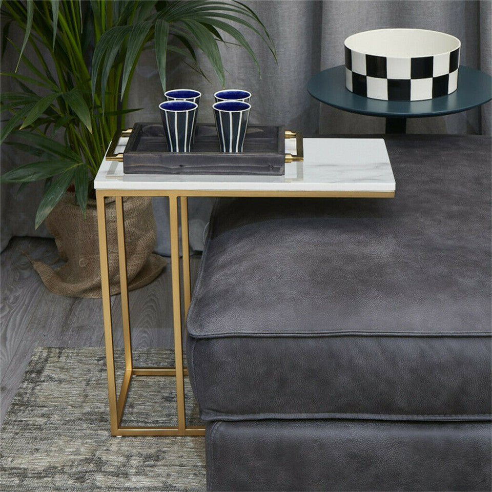 Gold Frame Marble Look Side Table