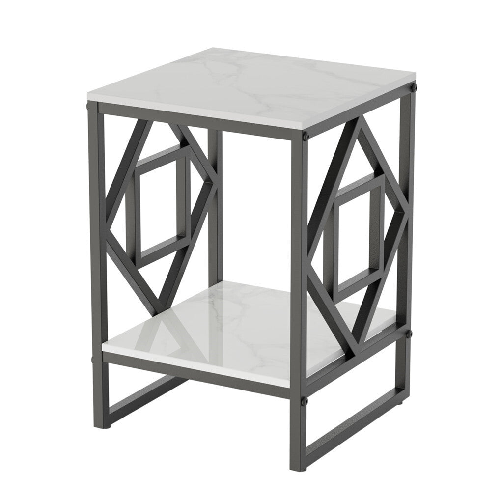 White Sintered Stone Side Table with Black Frame