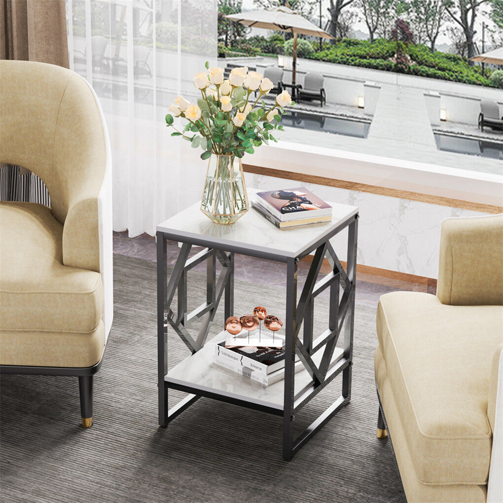 White Sintered Stone Side Table with Black Frame