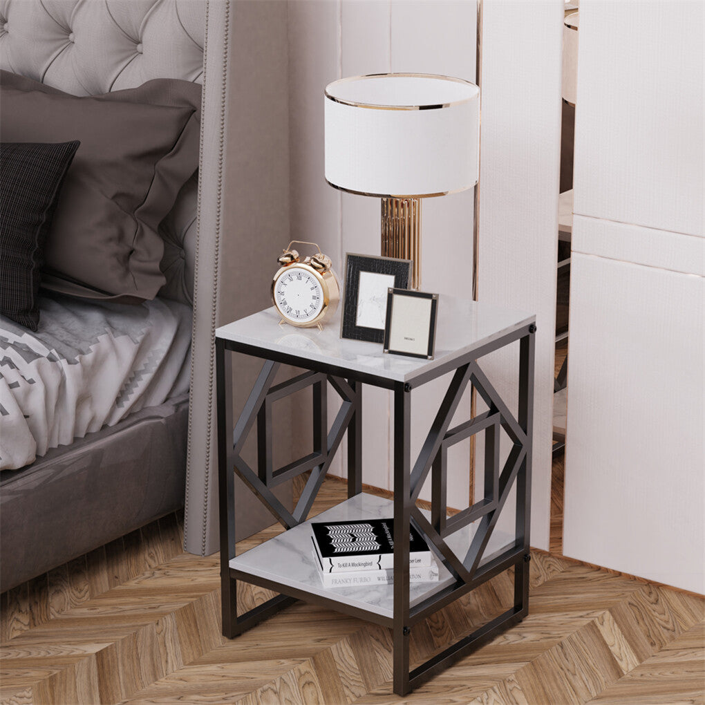 White Sintered Stone Side Table with Black Frame
