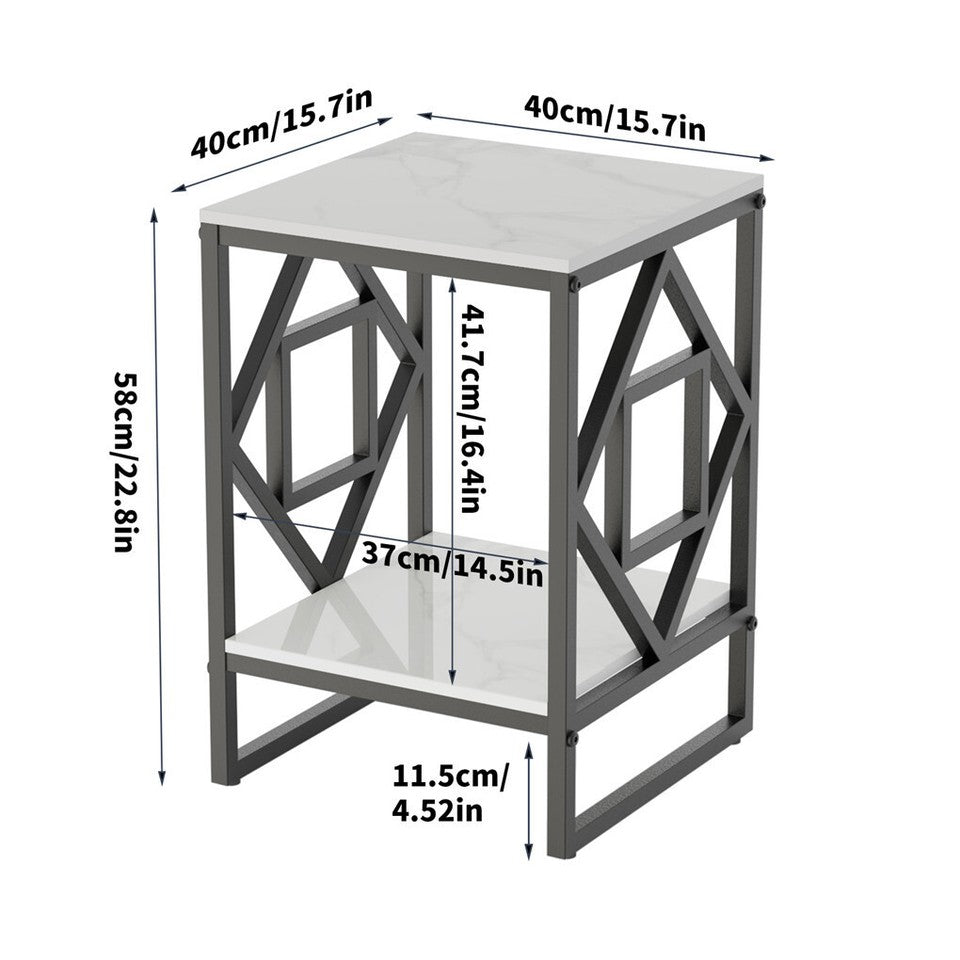 White Sintered Stone Side Table with Black Frame