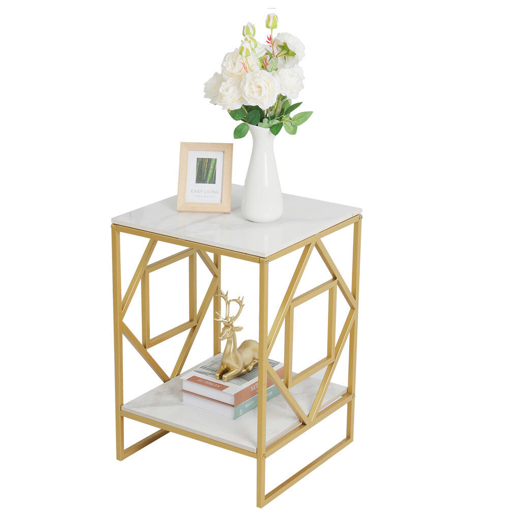 White Marble Side Table with Gold Frame
