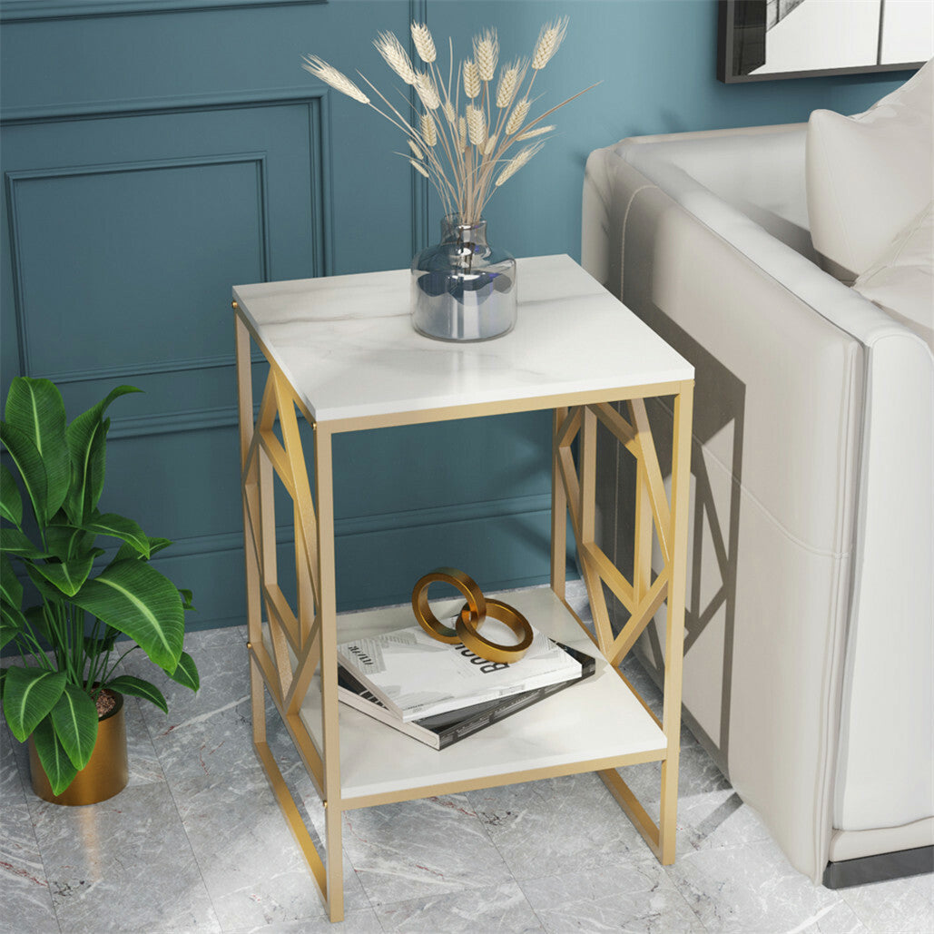 White Marble Side Table with Gold Frame