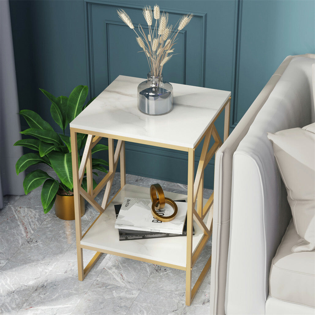 White Marble Side Table with Gold Frame