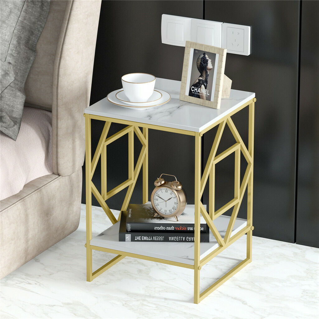 White Marble Side Table with Gold Frame