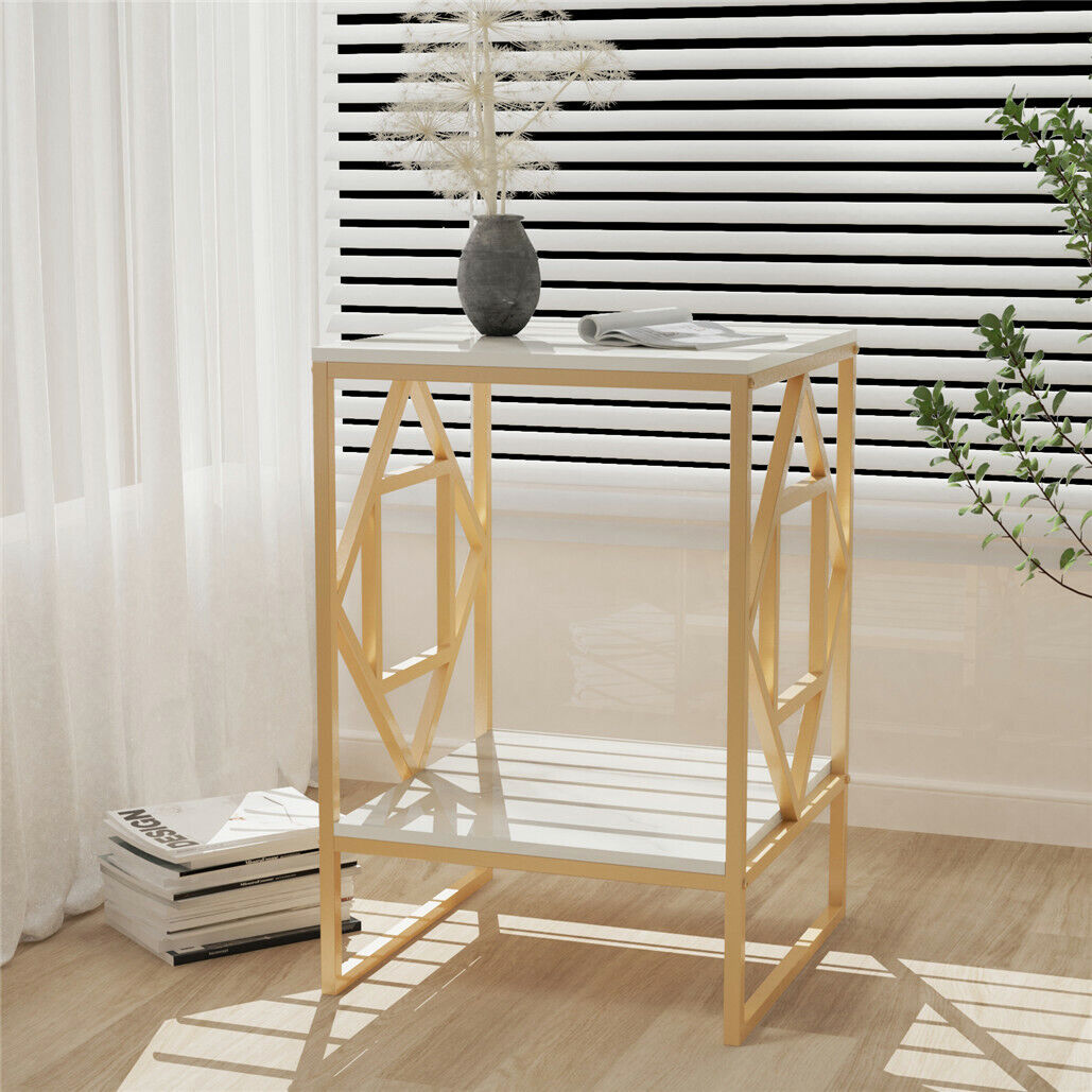White Marble Side Table with Gold Frame