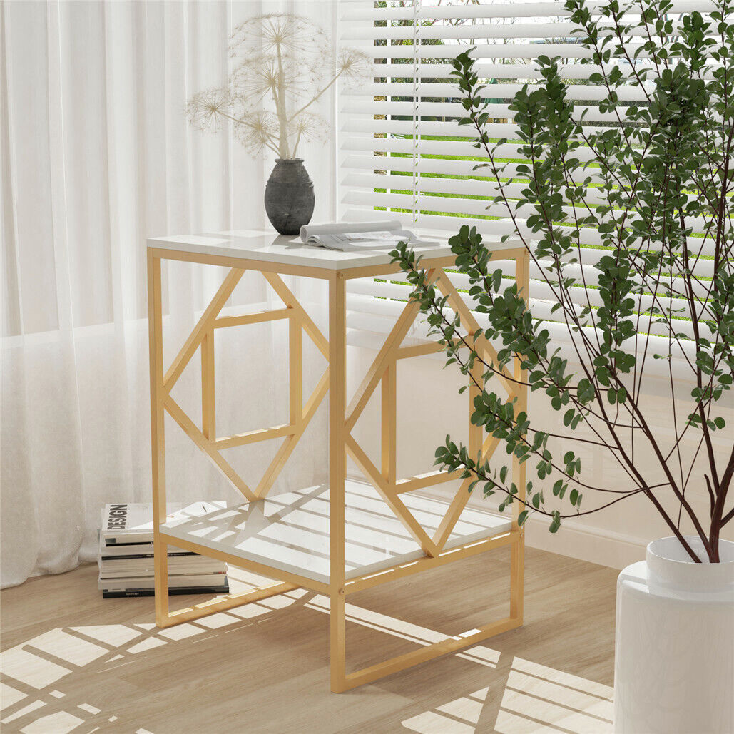 White Marble Side Table with Gold Frame