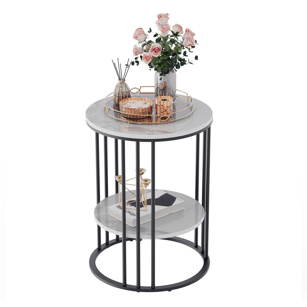 Round Sintered Stone Side Table with Two Shelves