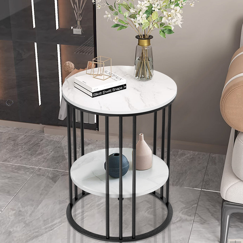 Round Sintered Stone Side Table with Two Shelves