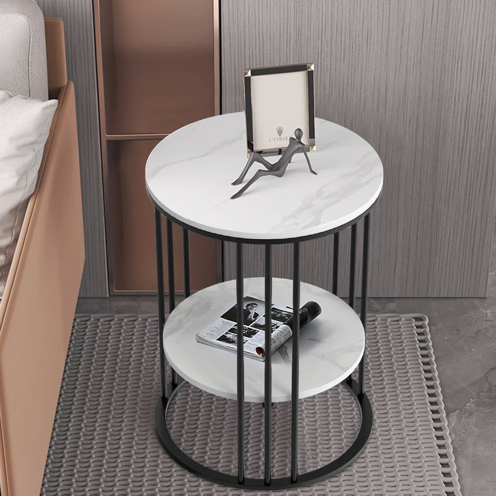 Round Sintered Stone Side Table with Two Shelves
