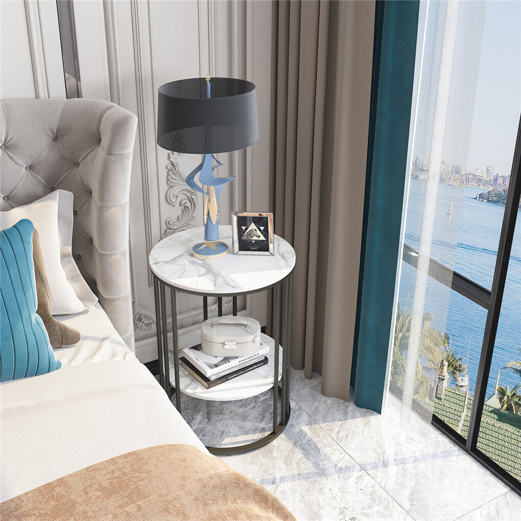 Round Sintered Stone Side Table with Two Shelves