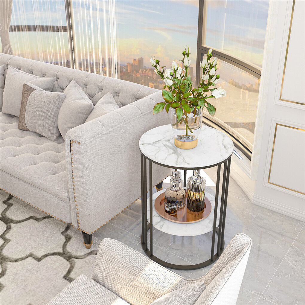 Round Sintered Stone Side Table with Two Shelves