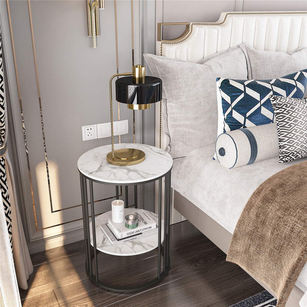 Round Sintered Stone Side Table with Two Shelves