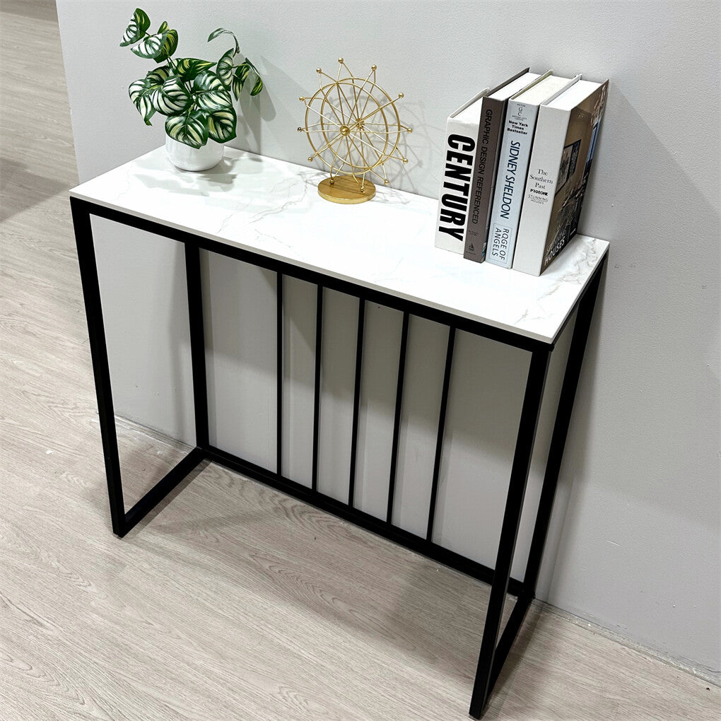 White and Grey Sintered Stone Console Table, 80 cm