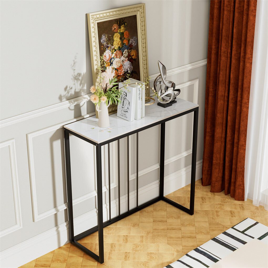 White and Grey Sintered Stone Console Table, 80 cm