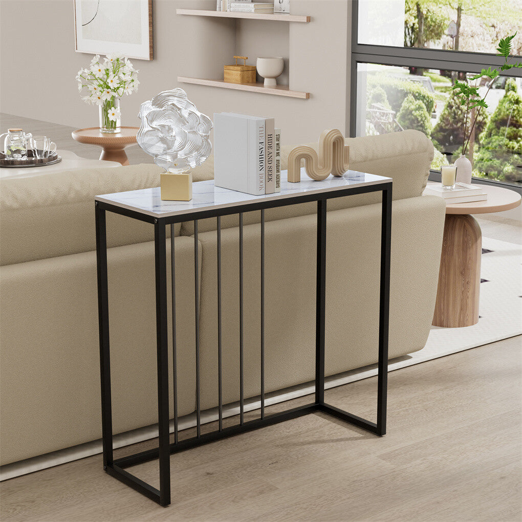 White and Grey Sintered Stone Console Table, 80 cm