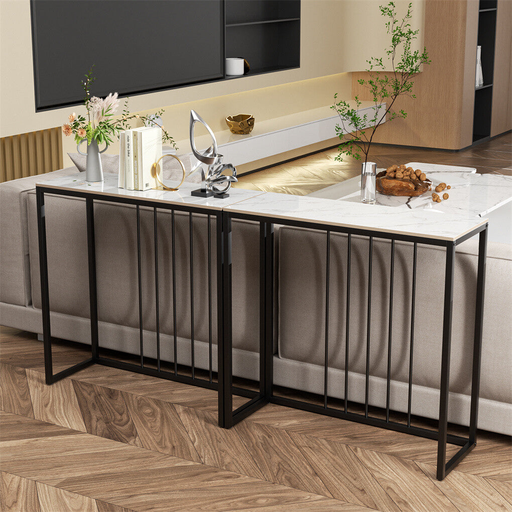 White and Grey Sintered Stone Console Table, 80 cm