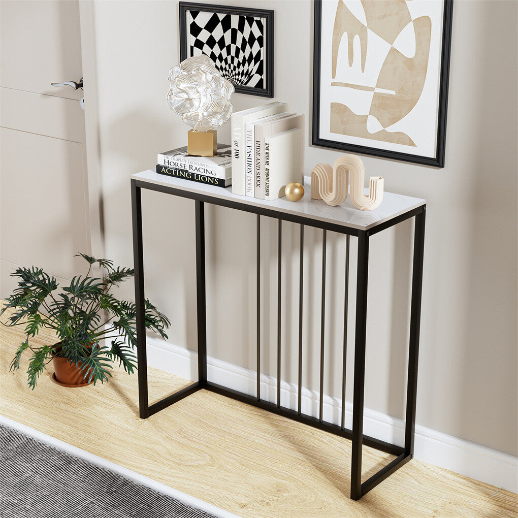 White and Grey Sintered Stone Console Table, 80 cm