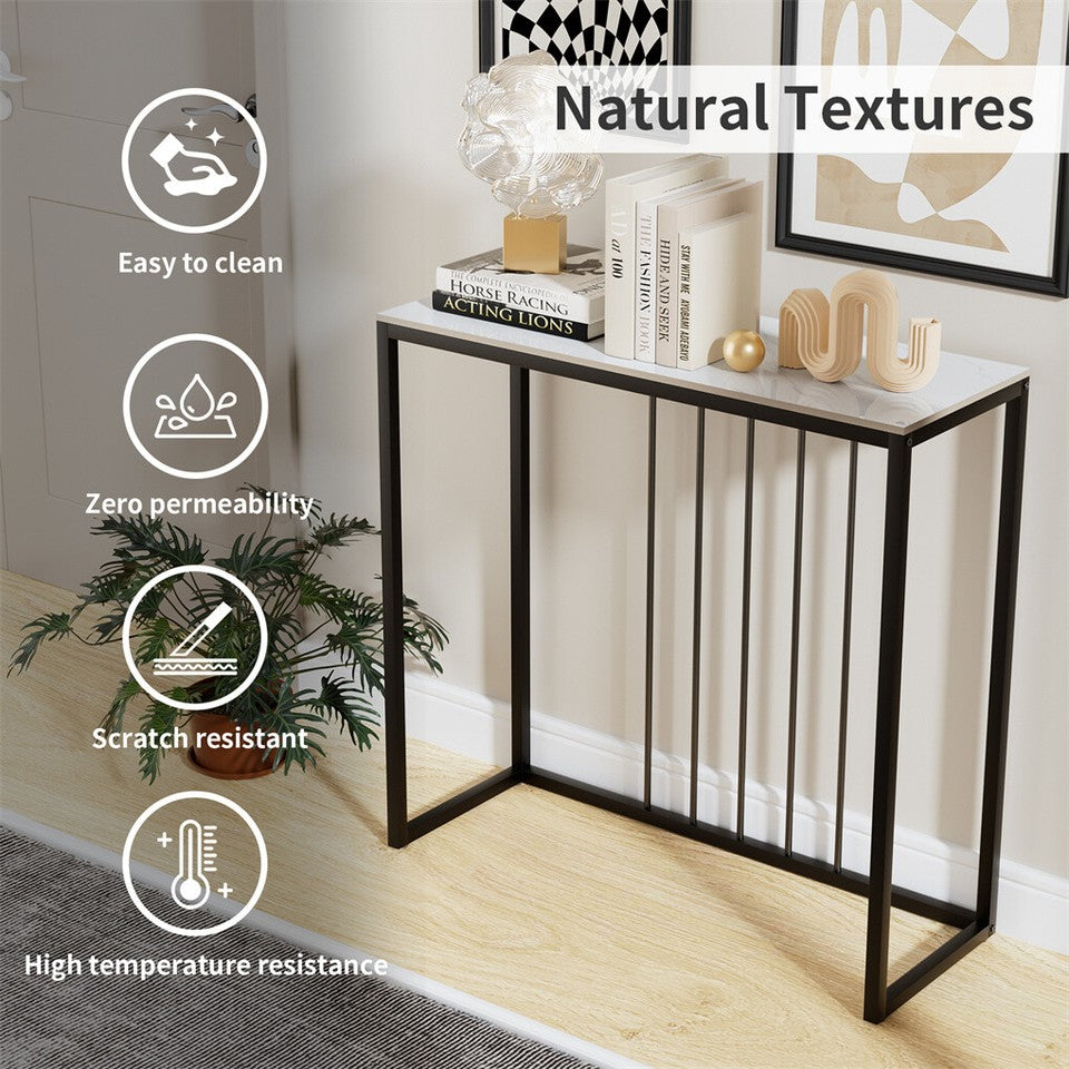 White and Grey Sintered Stone Console Table, 80 cm